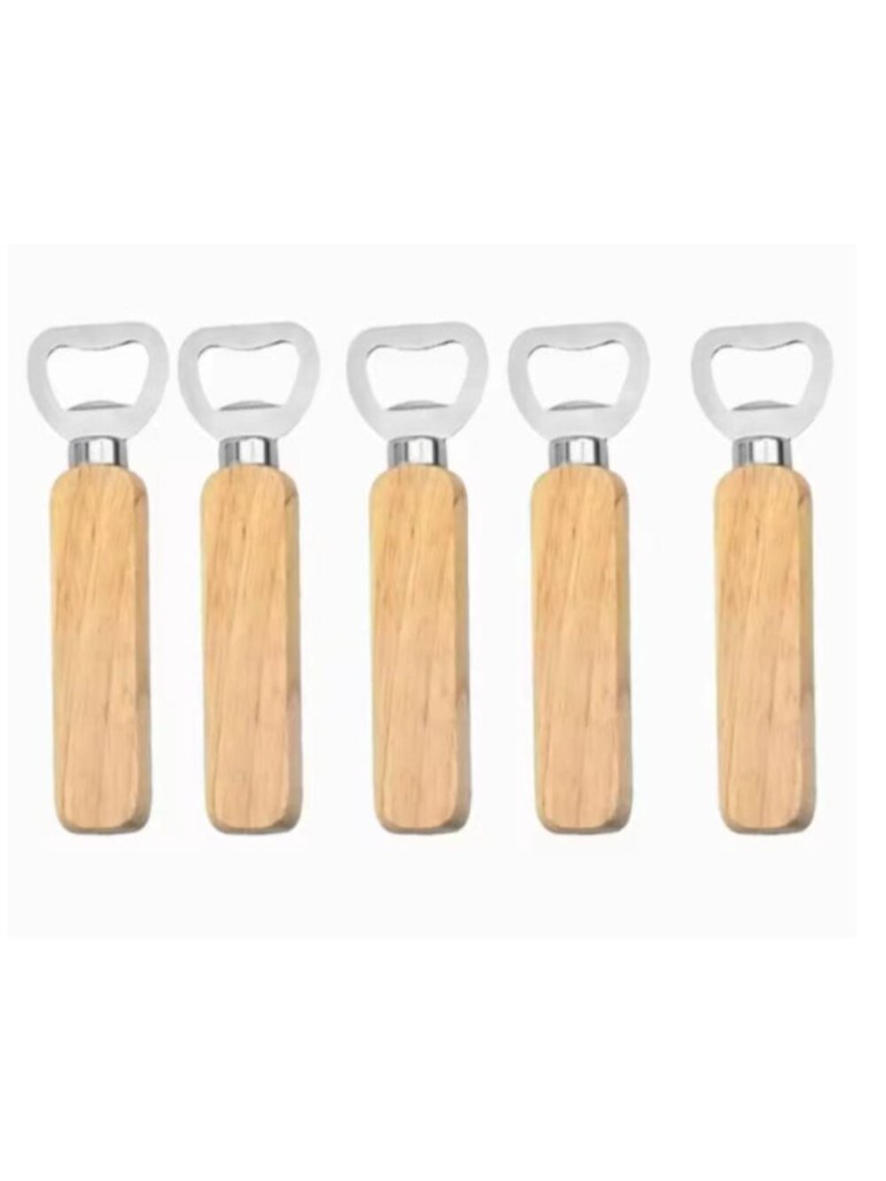 5PCS Wood Grip Beer Bottle Opener Stainless Steel Wall Mount Cap Remover
